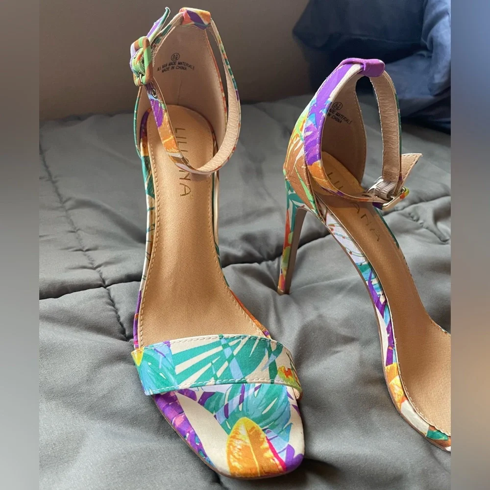 Liliana Multicolor Floral Strappy Heels - Picture 2 of 10